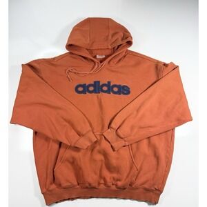 Adidas Hoodie XL Orange Big Logo Spellout Pullover Distressed Stains Holes